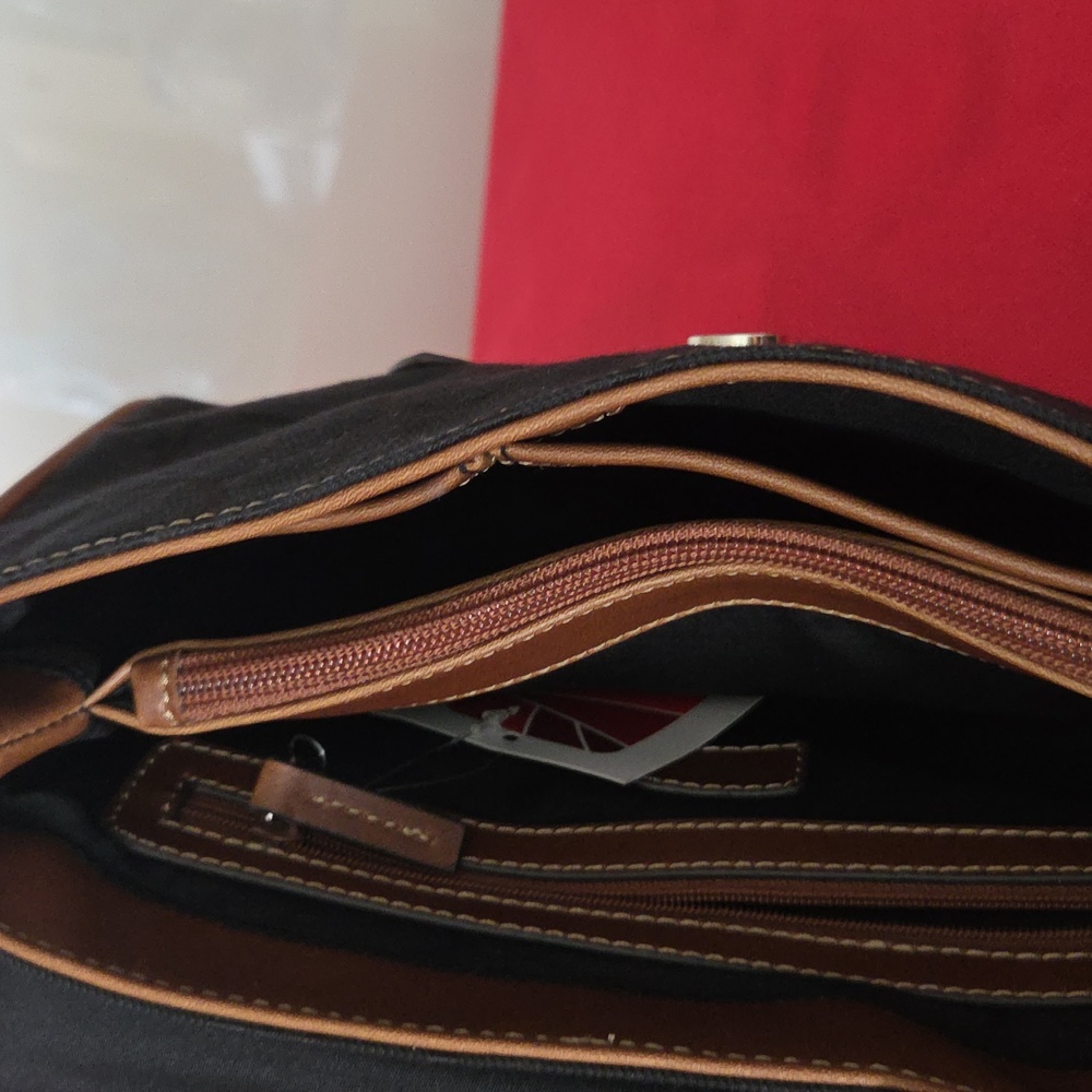 ❤️❤️ CHAPS Jacquard Fabric 2 Tone Crossbody/ Handle Bag - Picture 5 of 6